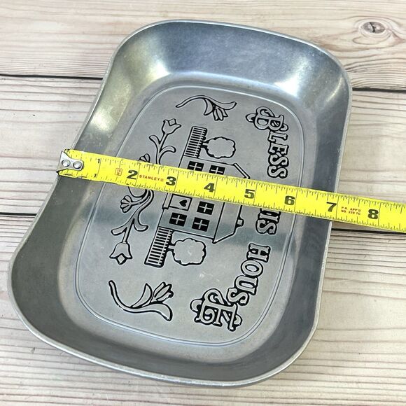 Vintage WILTON ARMETALE Metal Serving Dish Bread Tray 'Bless This House' 11"x7" - Picture 8 of 12